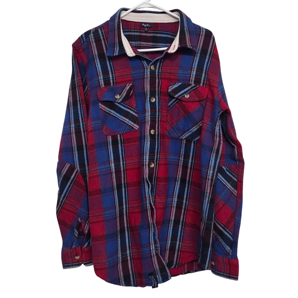 LRG Lifted Research Group Mens Size L Plaid Flannel Elbow Patch Shirt Shacket